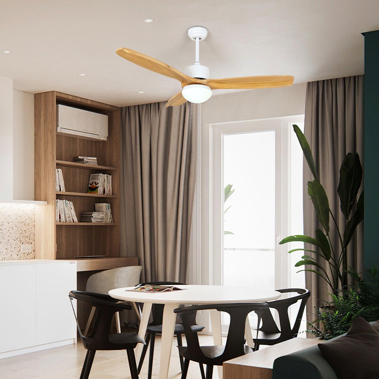 Harborough 3 Ceiling Fan Light | LED Integrated | White & Wooden