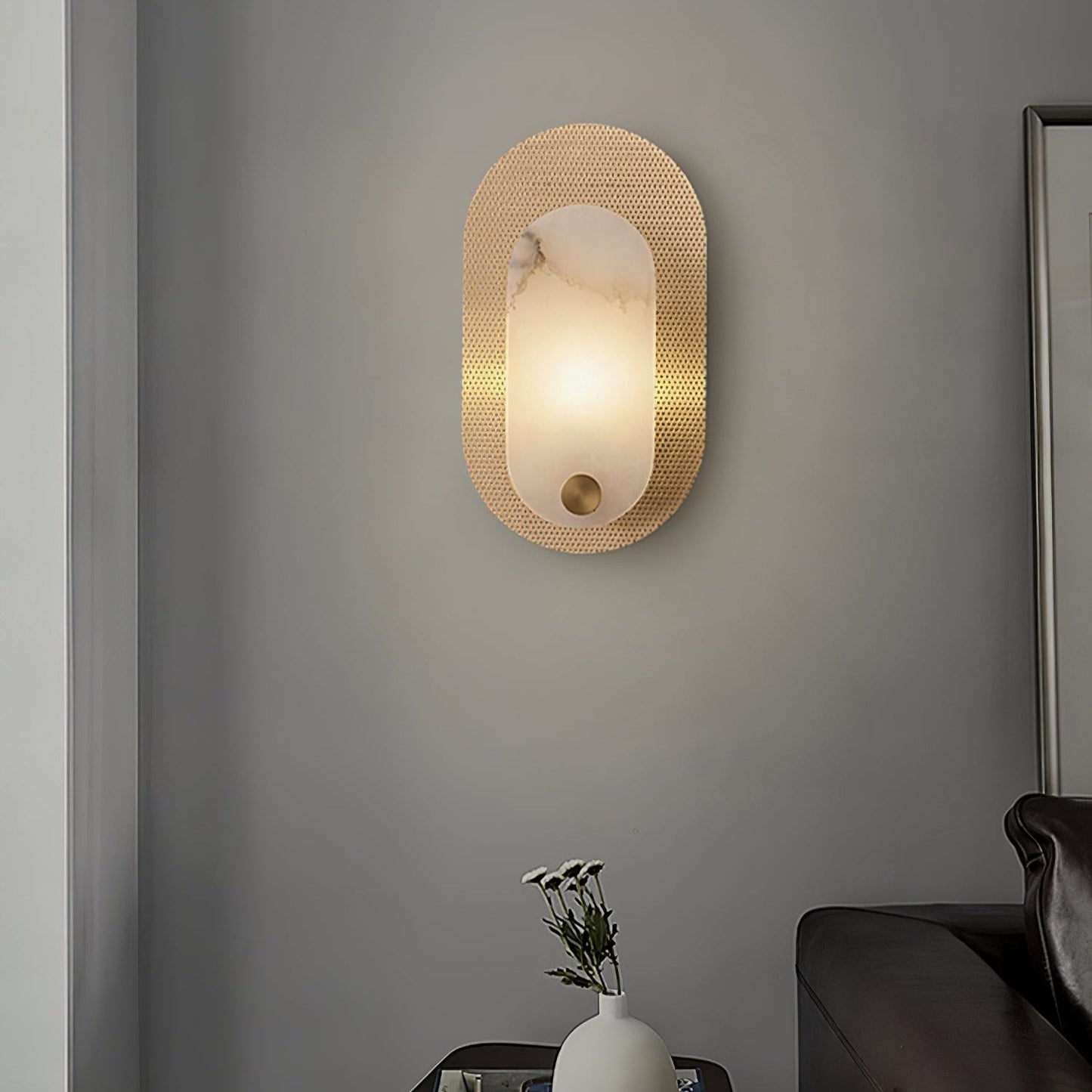Harlan Wall Light | Alabaster & Brass | White Shade