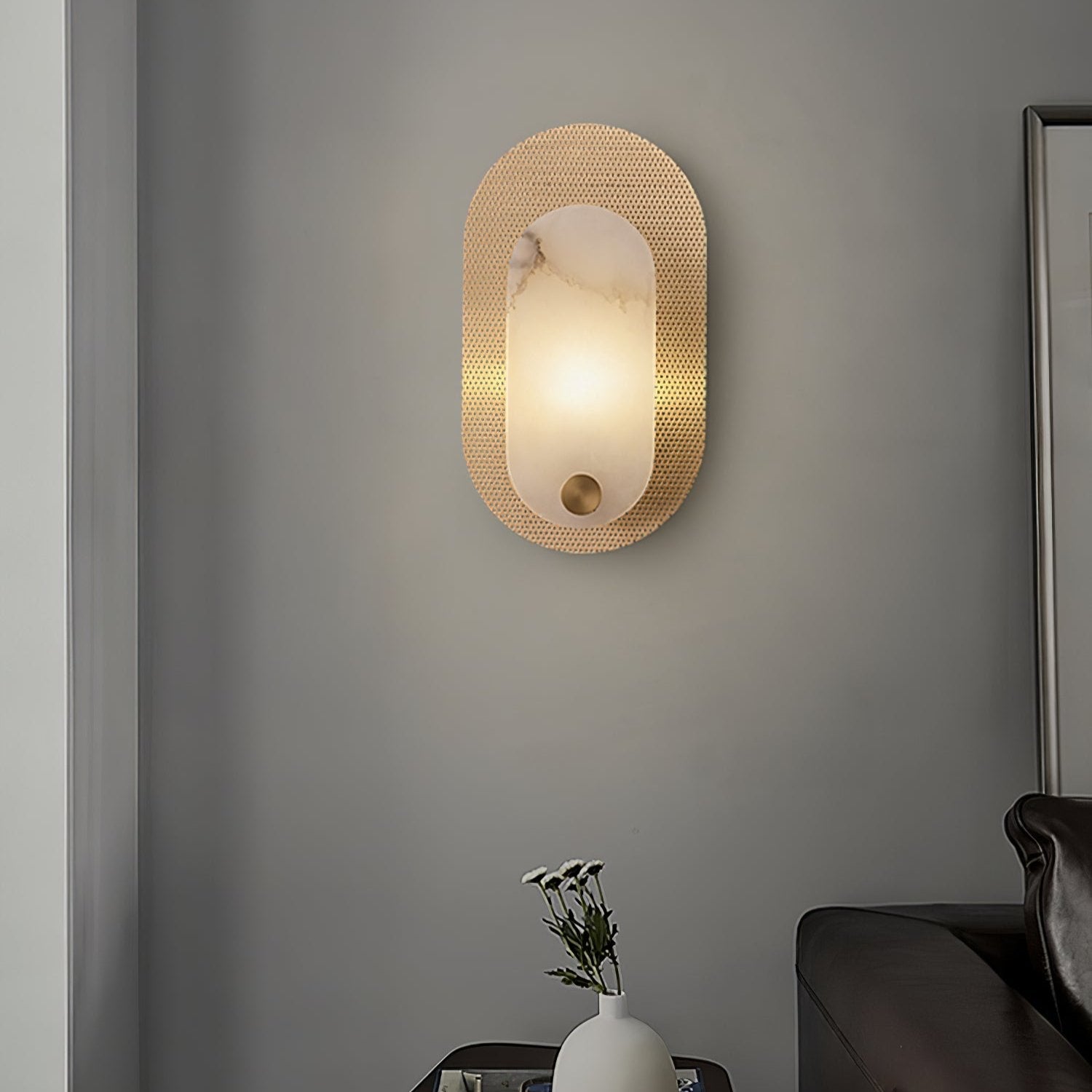 Harlan Wall Light | Alabaster & Brass | White Shade