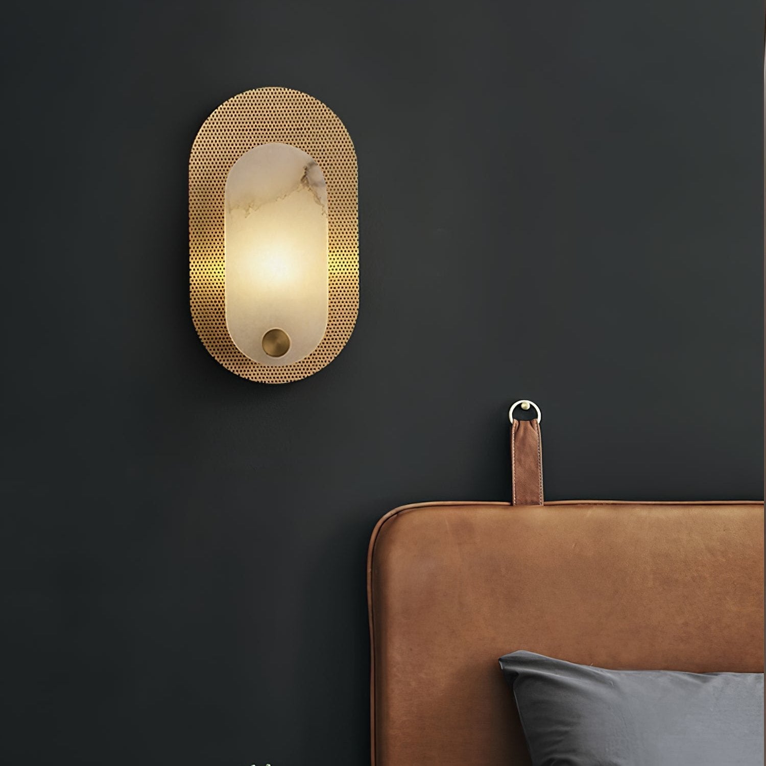 Harlan Wall Light | Alabaster & Brass | White Shade