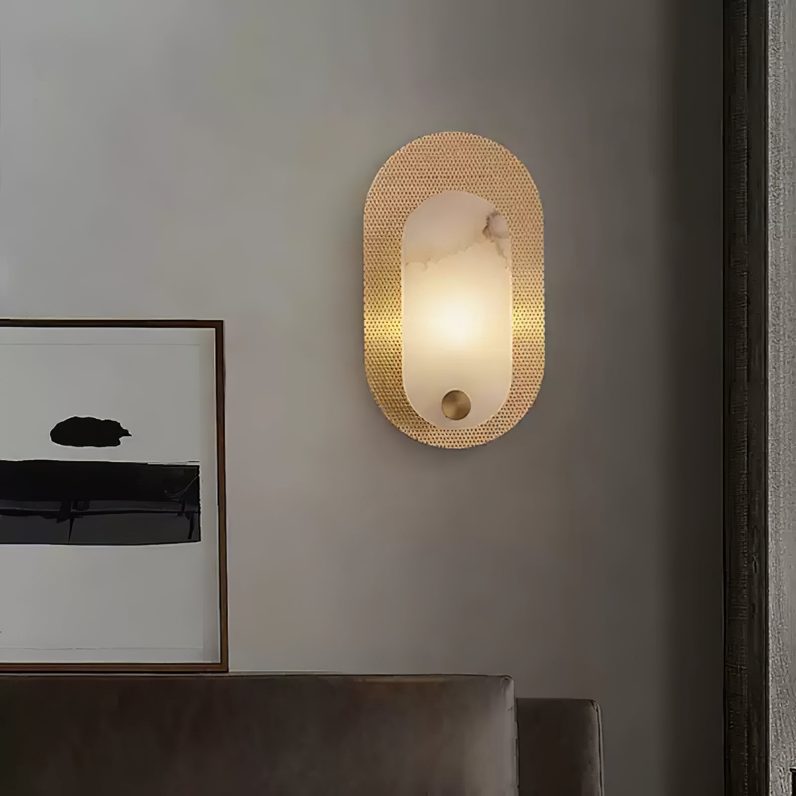 Harlan Wall Light | Alabaster & Brass | White Shade