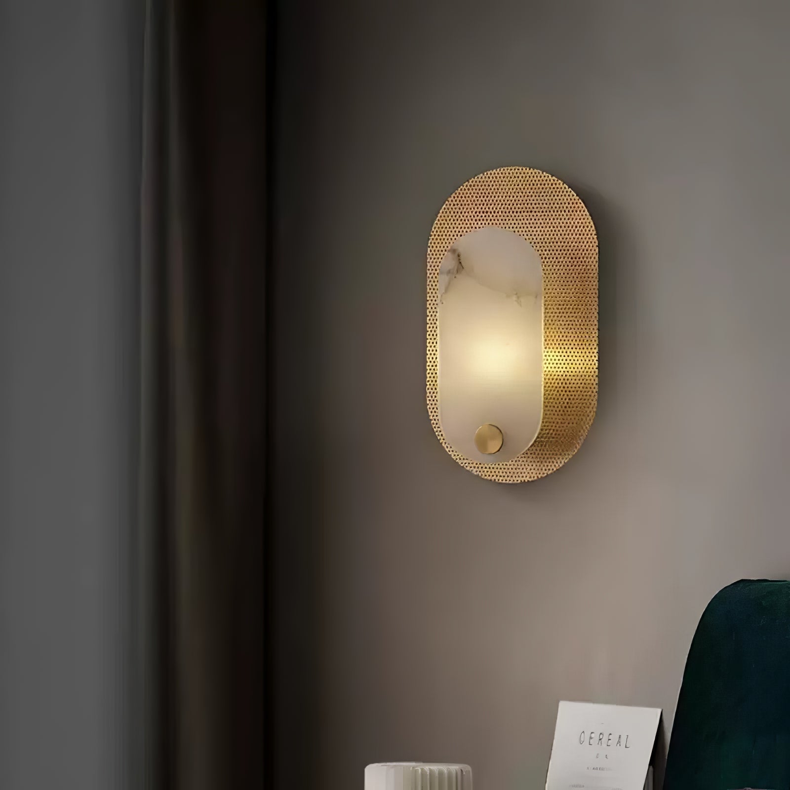 Harlan Wall Light | Alabaster & Brass | White Shade