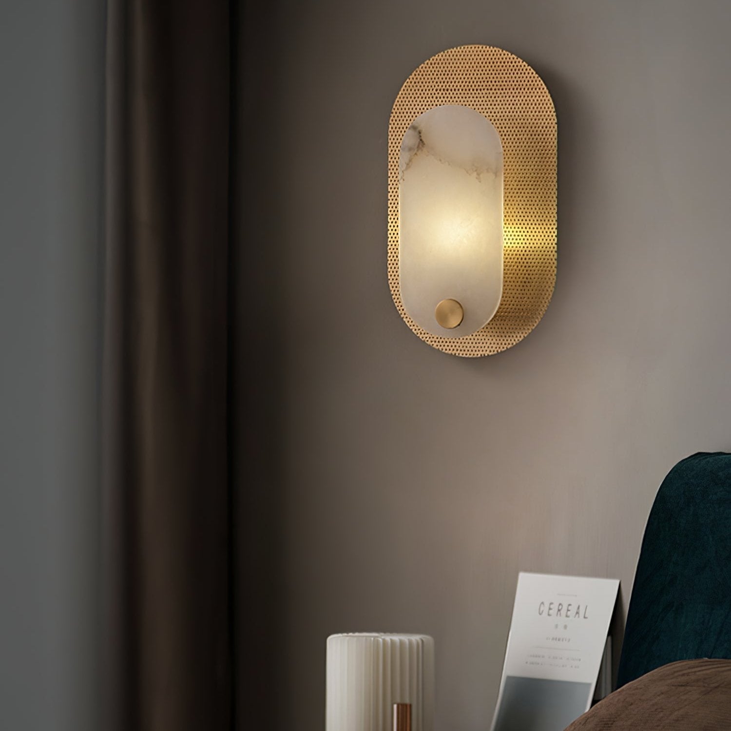 Harlan Wall Light | Alabaster & Brass | White Shade