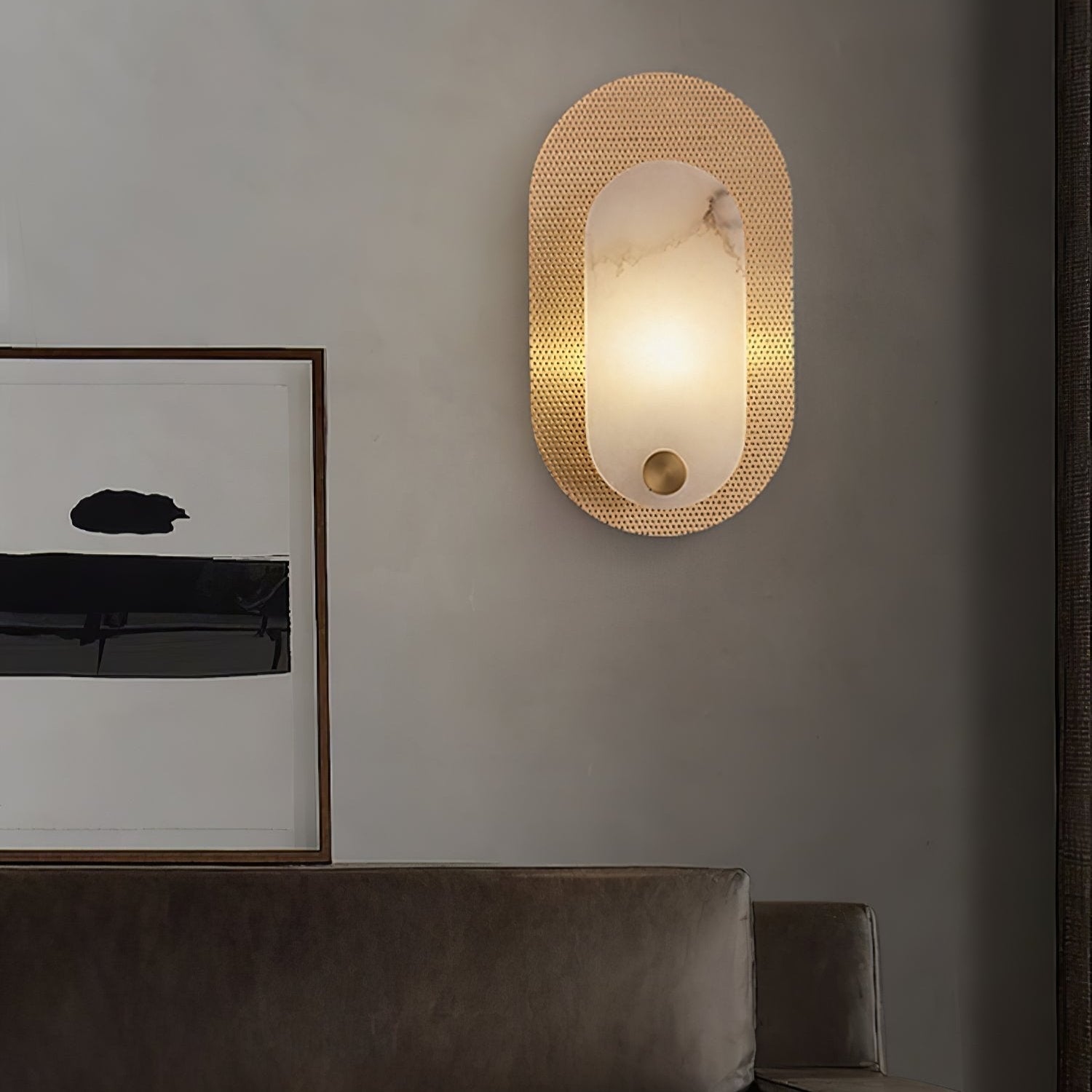 Harlan Wall Light | Alabaster & Brass | White Shade