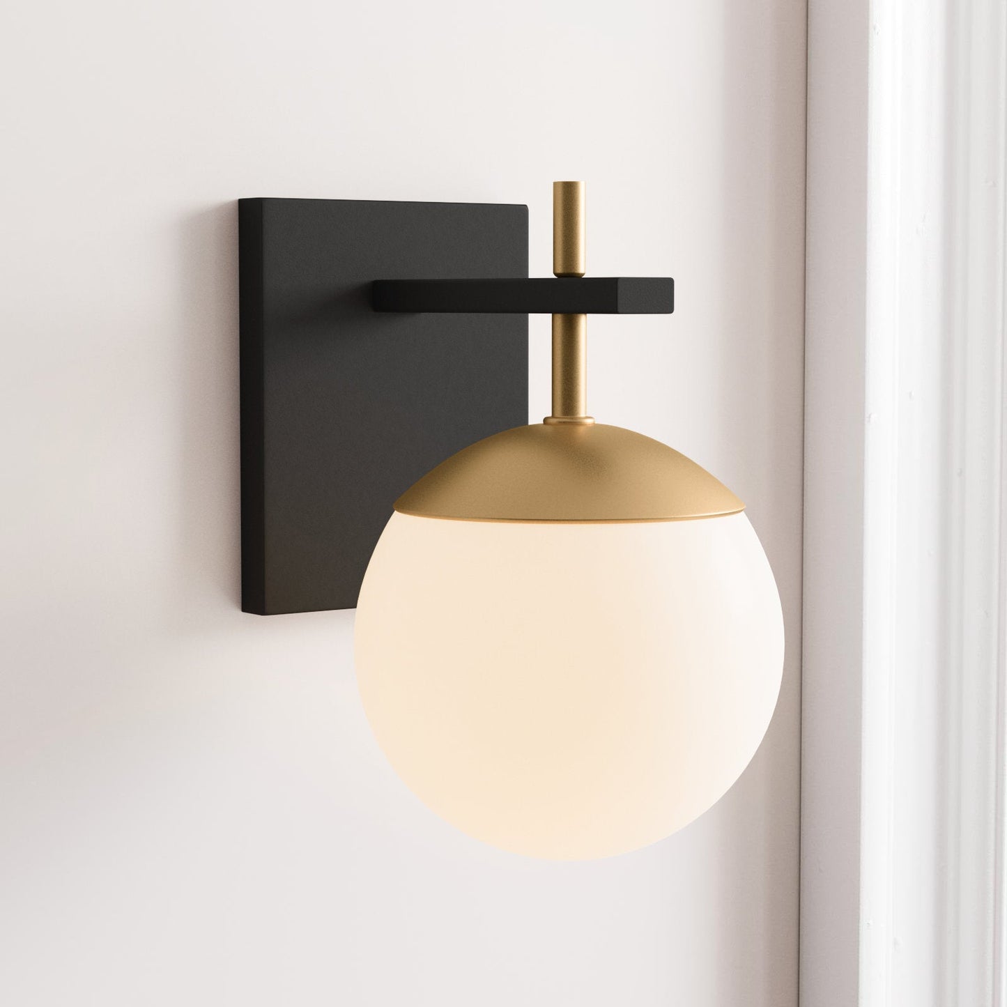 Harmony Globe Sconce | Metal, Iron, Glass | Black and Gold