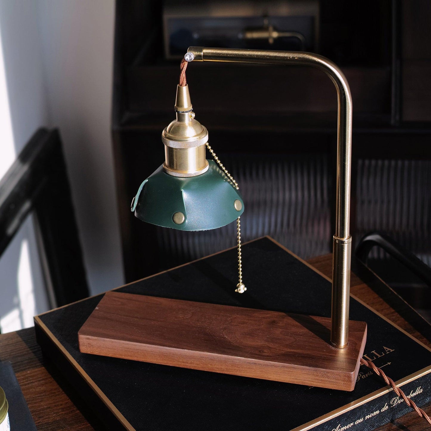 Harnik Retro Table Lamp | Wooden, Iron & Leather | Gold, Brown, Walnut Finishes