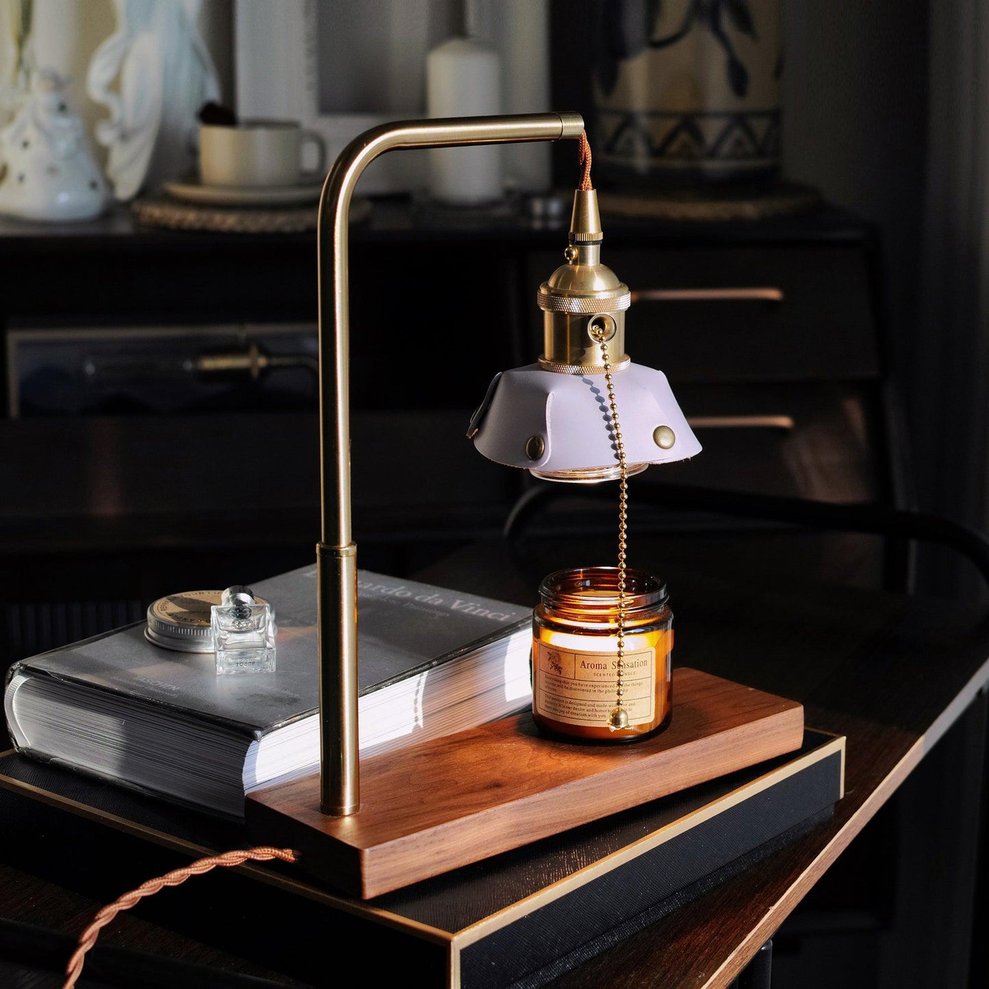 Harnik Retro Table Lamp | Wooden, Iron & Leather | Gold, Brown, Walnut Finishes