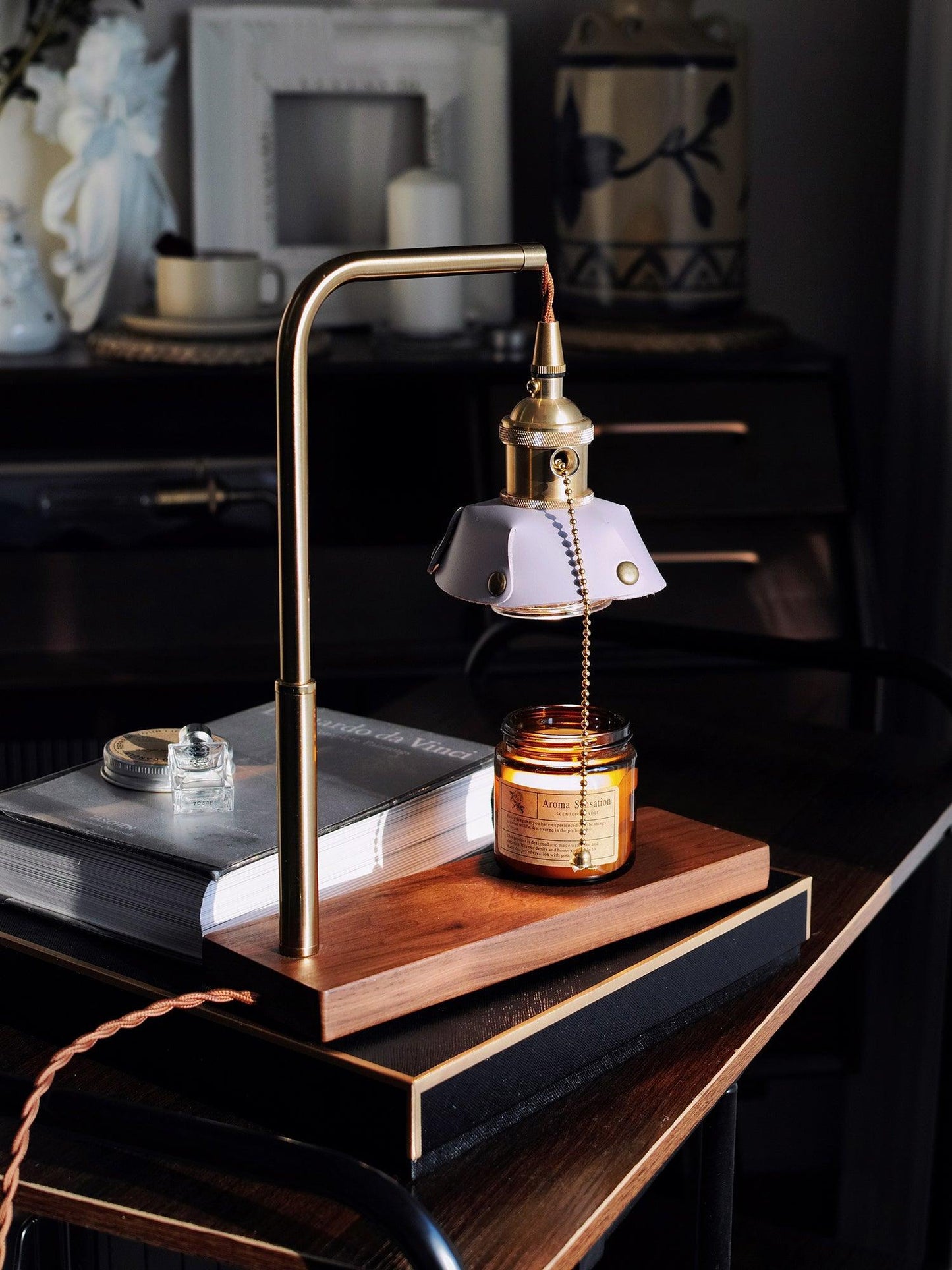 Harnik Retro Table Lamp | Wooden, Iron & Leather | Gold, Brown, Walnut Finishes