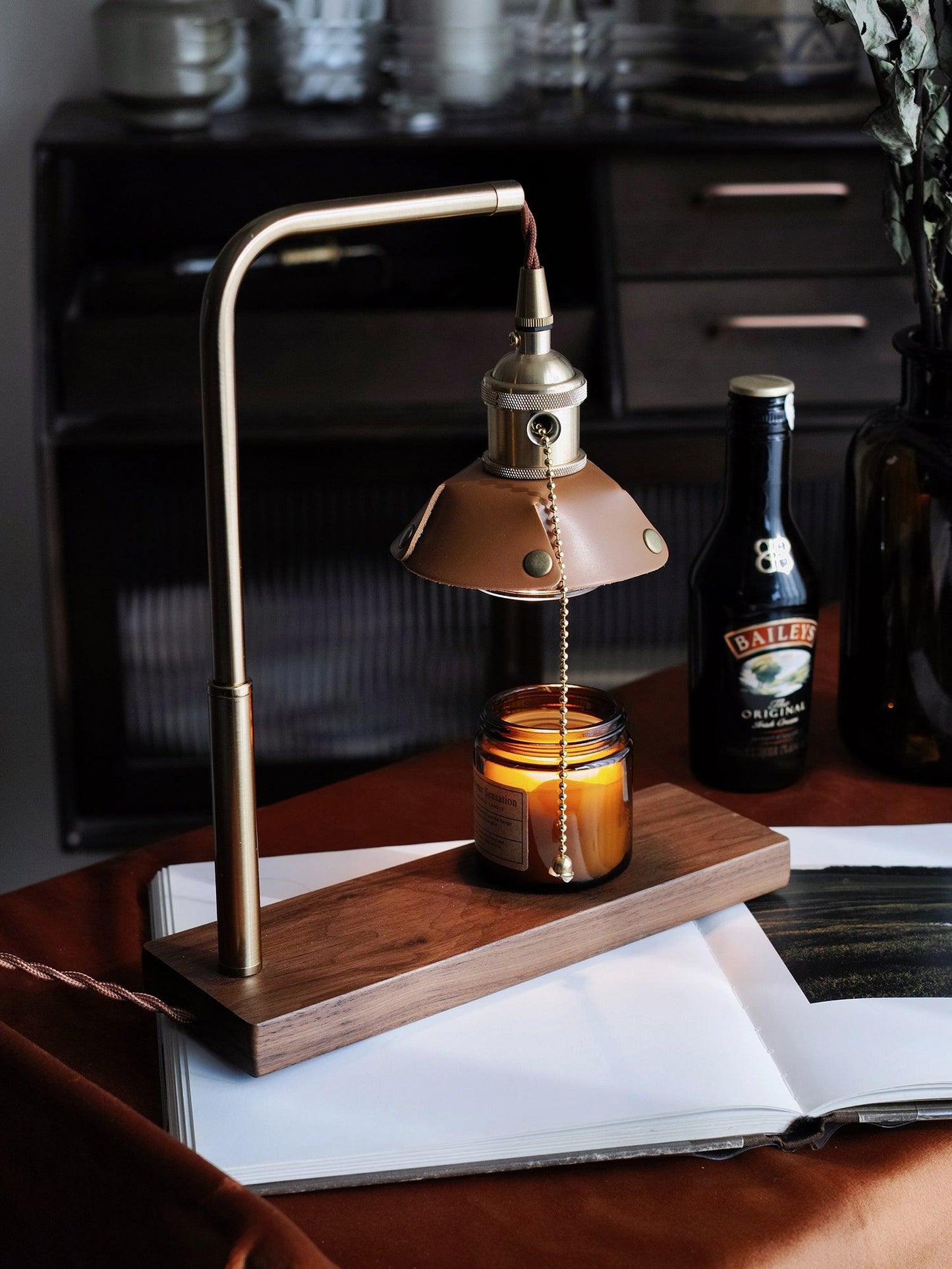 Harnik Retro Table Lamp | Wooden, Iron & Leather | Gold, Brown, Walnut Finishes