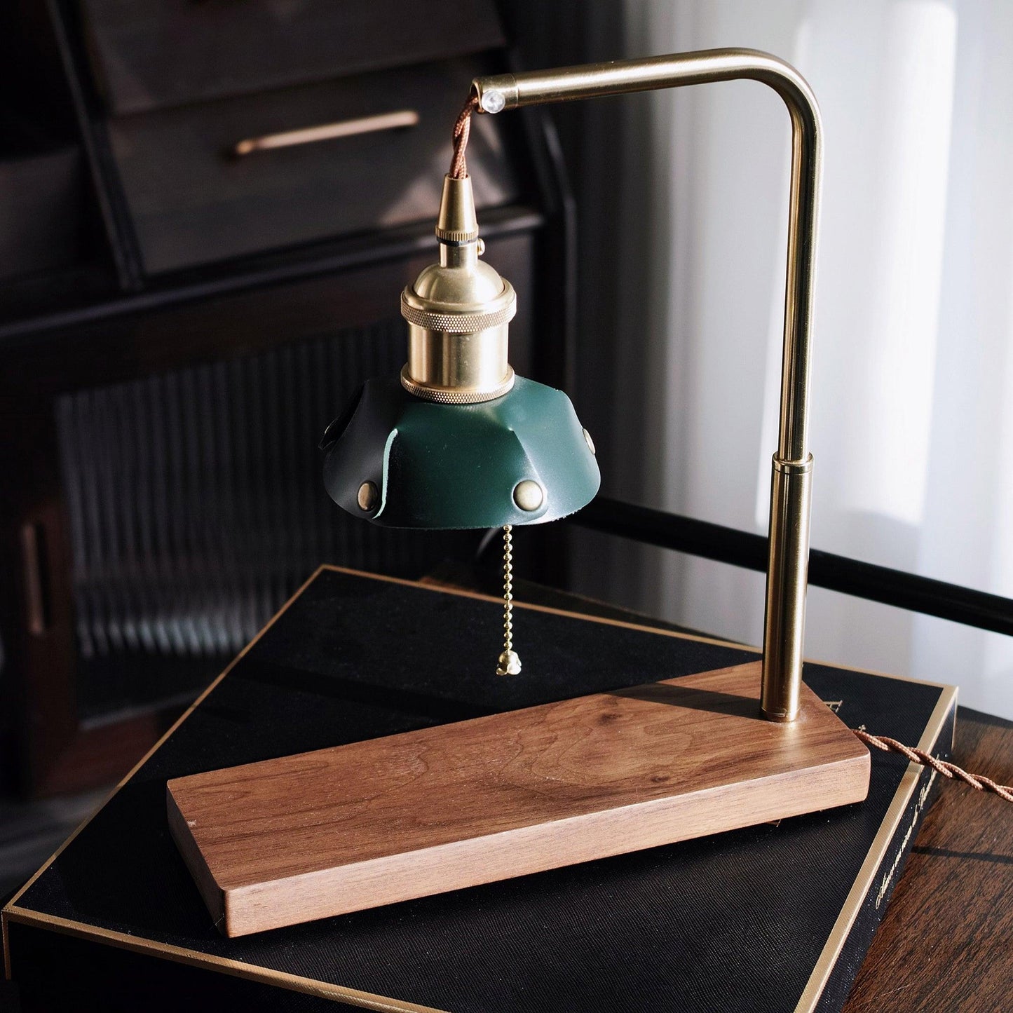 Harnik Retro Table Lamp | Wooden, Iron & Leather | Gold, Brown, Walnut Finishes