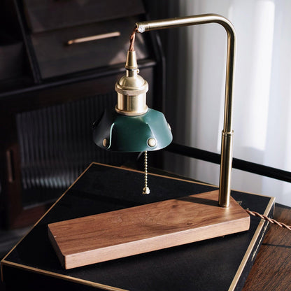 Harnik Retro Table Lamp | Wooden, Iron & Leather | Gold, Brown, Walnut Finishes