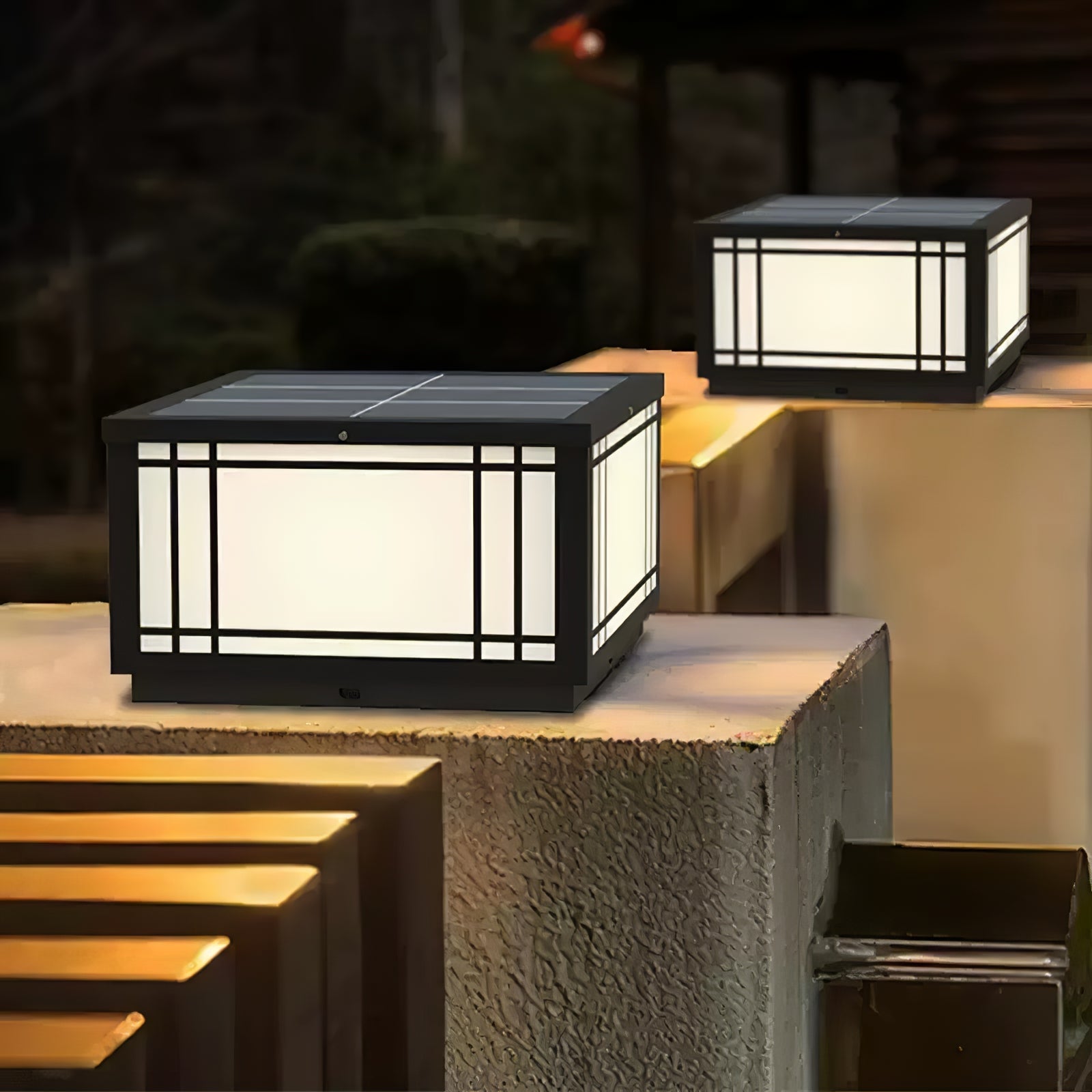Harrison Solar Cube Outdoor Lamp | Solar Powered LED Lantern | Black
