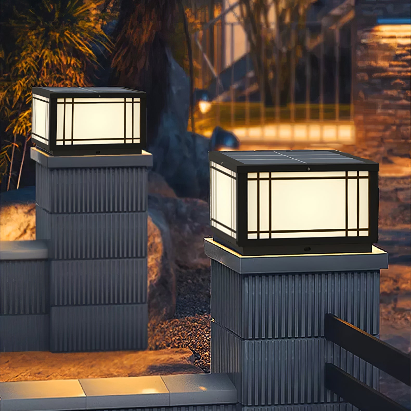 Harrison Solar Cube Outdoor Lamp | Solar Powered LED Lantern | Black