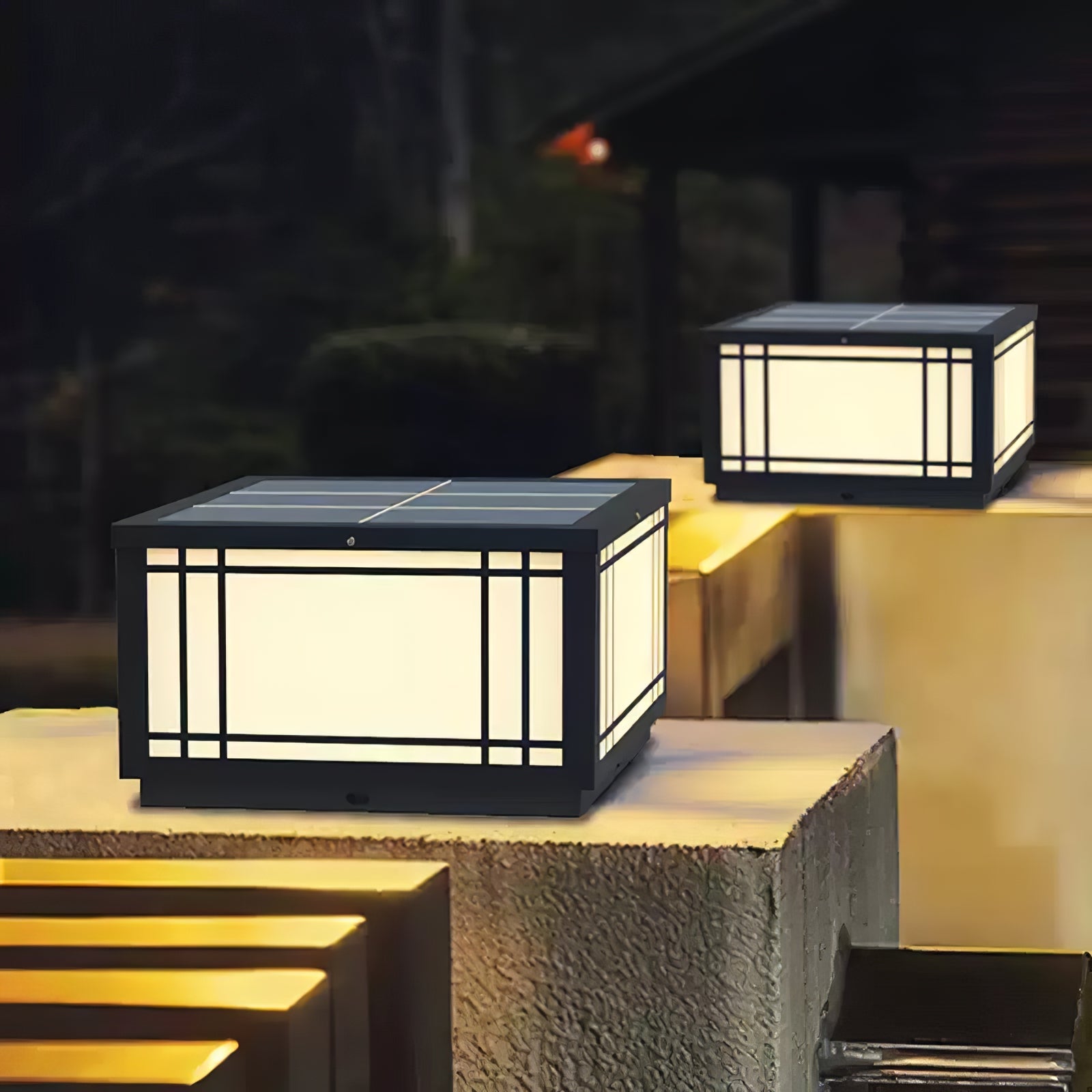 Harrison Solar Cube Outdoor Lamp | Solar Powered LED Lantern | Black