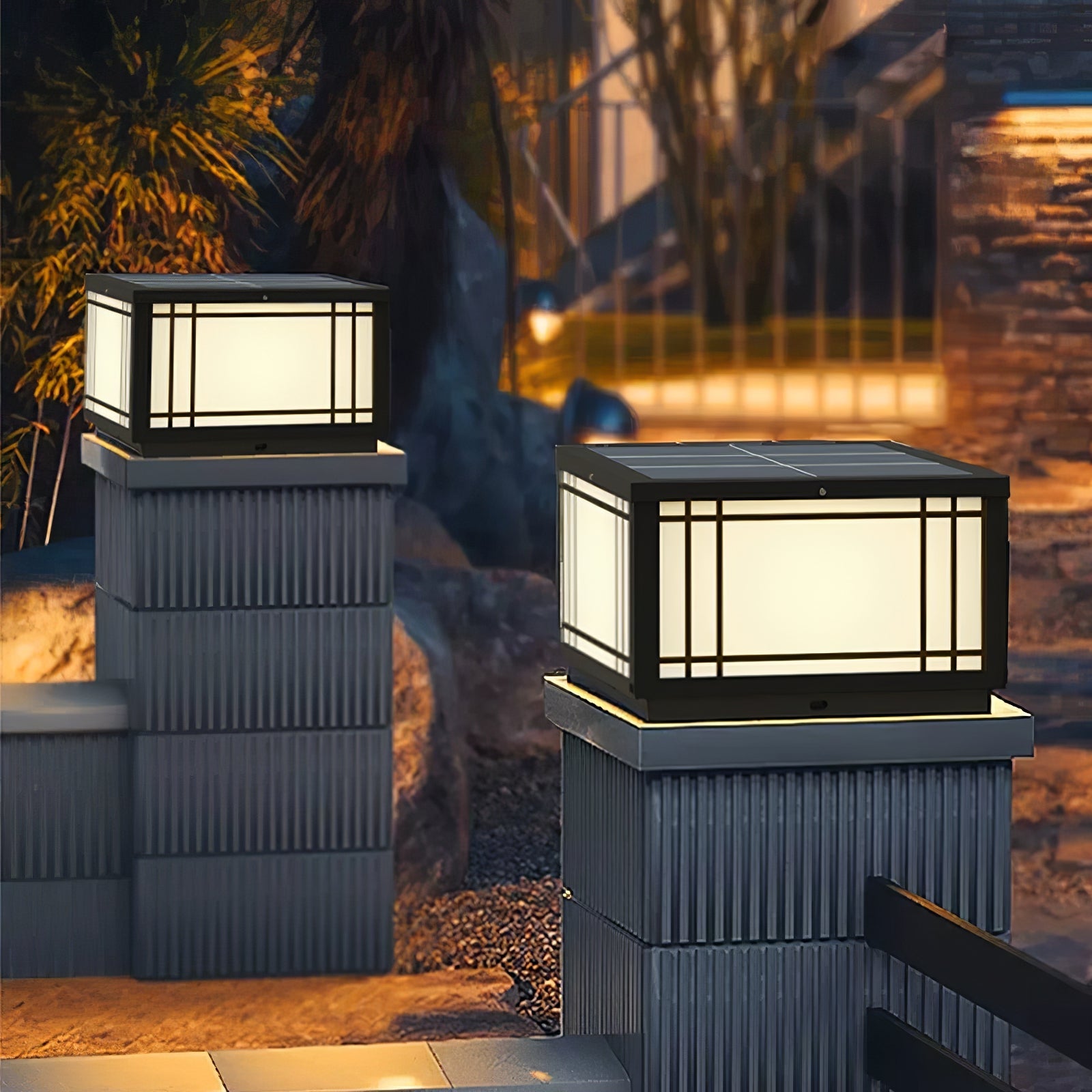 Harrison Solar Cube Outdoor Lamp | Solar Powered LED Lantern | Black