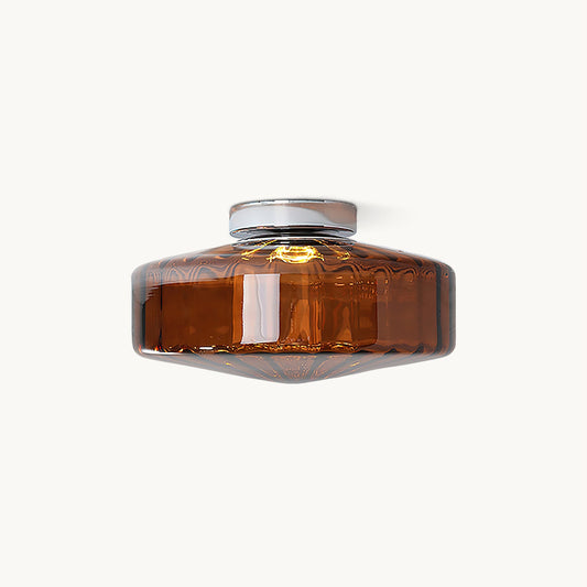 Ceiling Light Fixture | Metal & Glass | Chrome, Green & Brown Shade