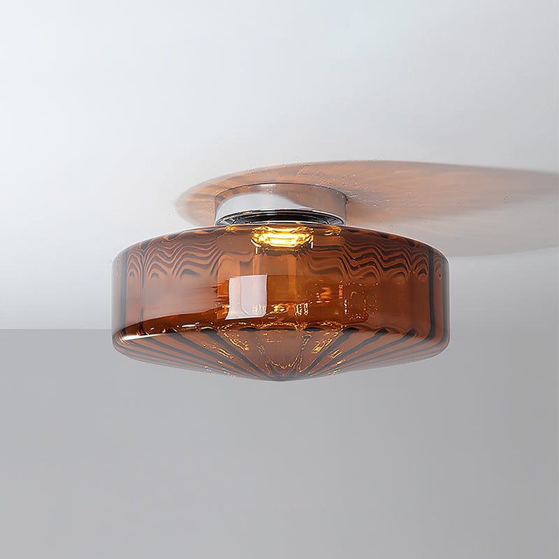 Ceiling Light Fixture | Metal & Glass | Chrome, Green & Brown Shade