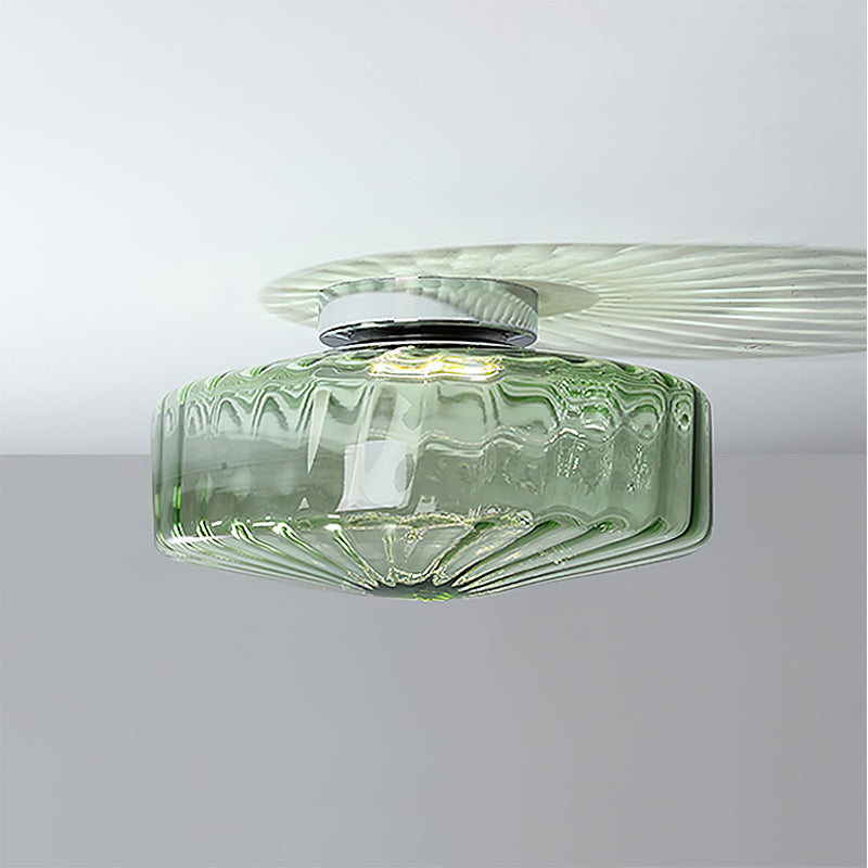 Ceiling Light Fixture | Metal & Glass | Chrome, Green & Brown Shade
