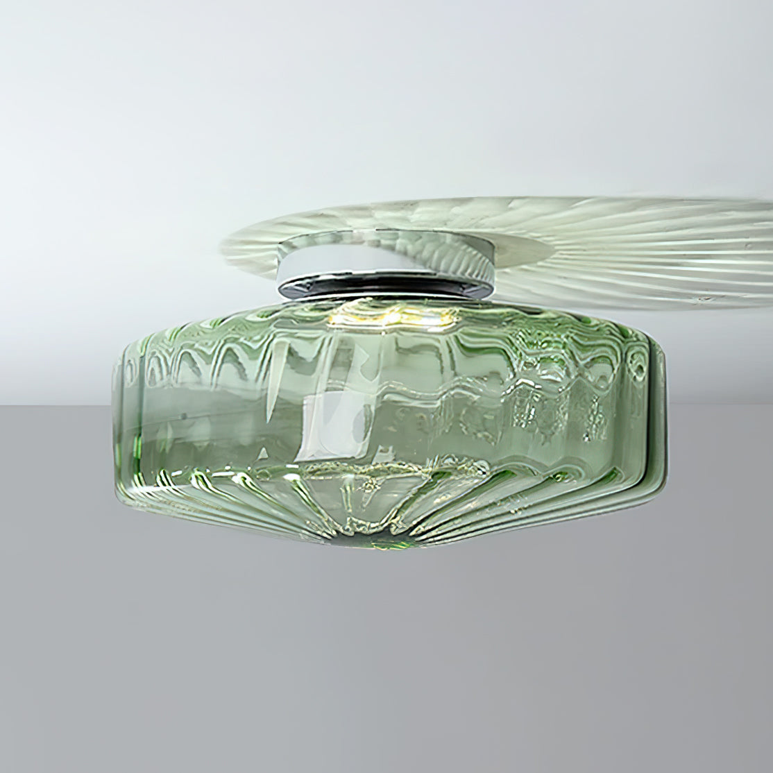 Ceiling Light Fixture | Metal & Glass | Chrome, Green & Brown Shade