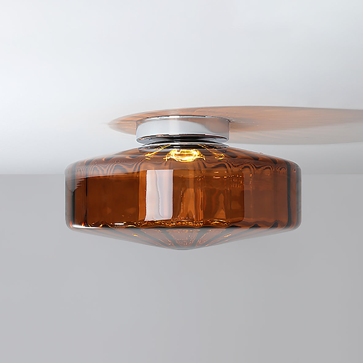 Ceiling Light Fixture | Metal & Glass | Chrome, Green & Brown Shade