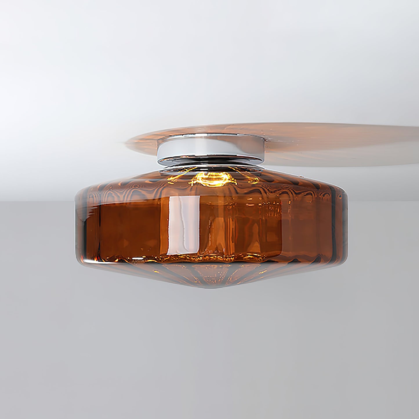 Ceiling Light Fixture | Metal & Glass | Chrome, Green & Brown Shade
