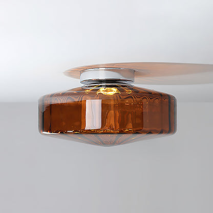 Ceiling Light Fixture | Metal & Glass | Chrome, Green & Brown Shade