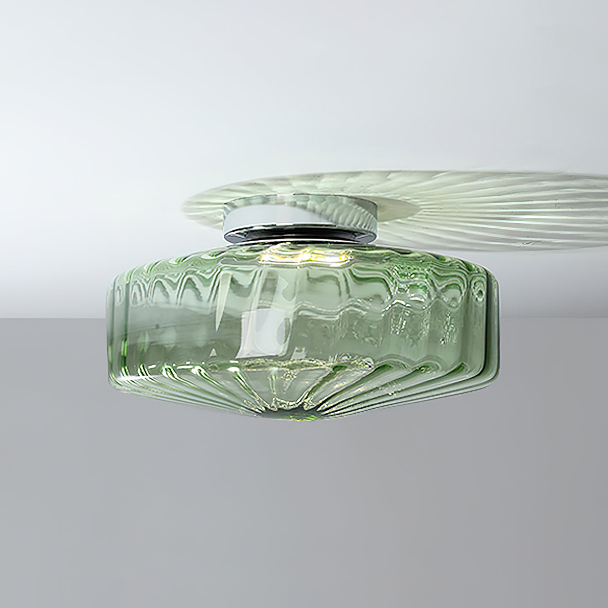Ceiling Light Fixture | Metal & Glass | Chrome, Green & Brown Shade