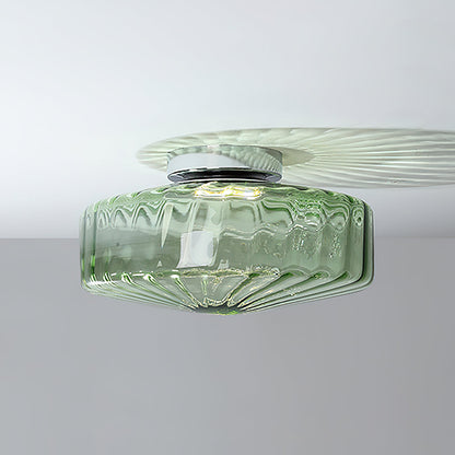 Ceiling Light Fixture | Metal & Glass | Chrome, Green & Brown Shade