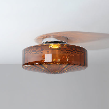 Ceiling Light Fixture | Metal & Glass | Chrome, Green & Brown Shade