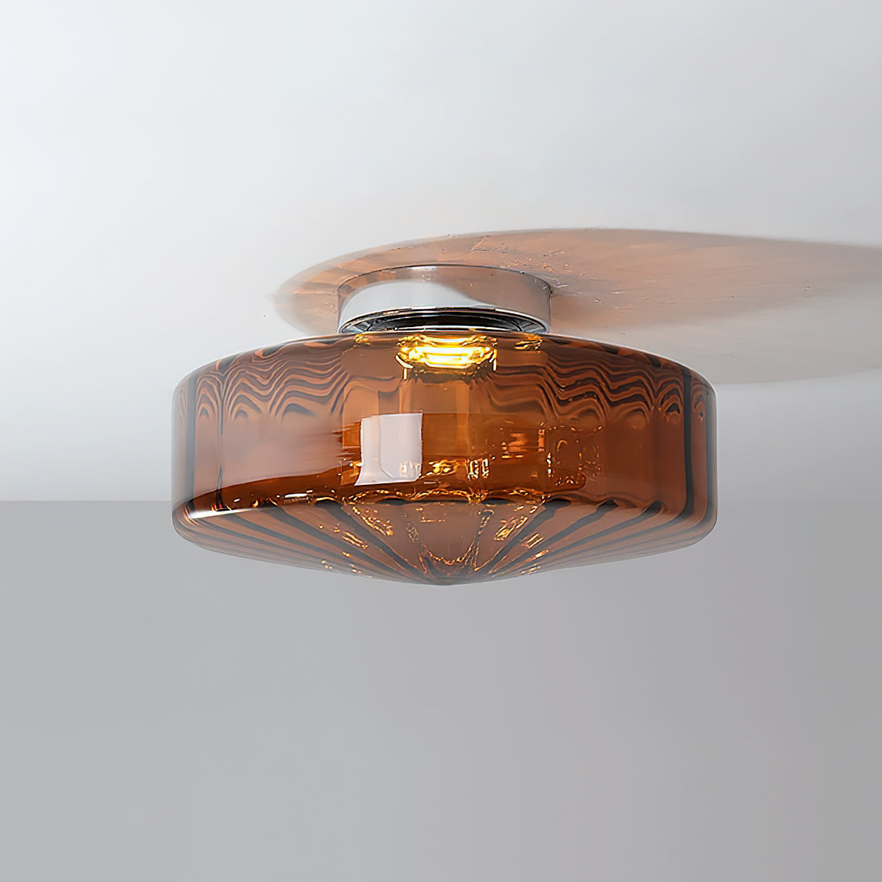 Ceiling Light Fixture | Metal & Glass | Chrome, Green & Brown Shade