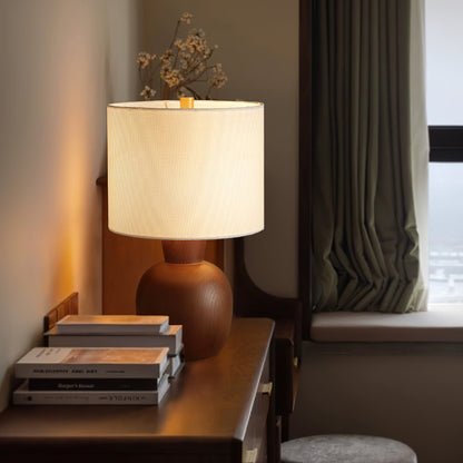 Hearth Table Lamp | Wooden Base | Beige Shade