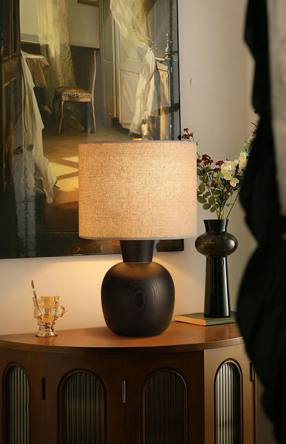 Hearth Table Lamp | Wooden Base | Beige Shade