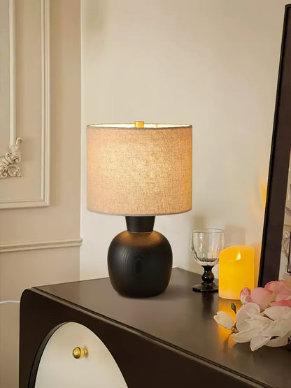 Hearth Table Lamp | Wooden Base | Beige Shade