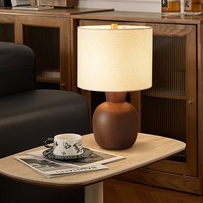Hearth Table Lamp | Wooden Base | Beige Shade