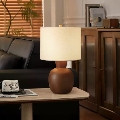 Hearth Table Lamp | Wooden Base | Beige Shade
