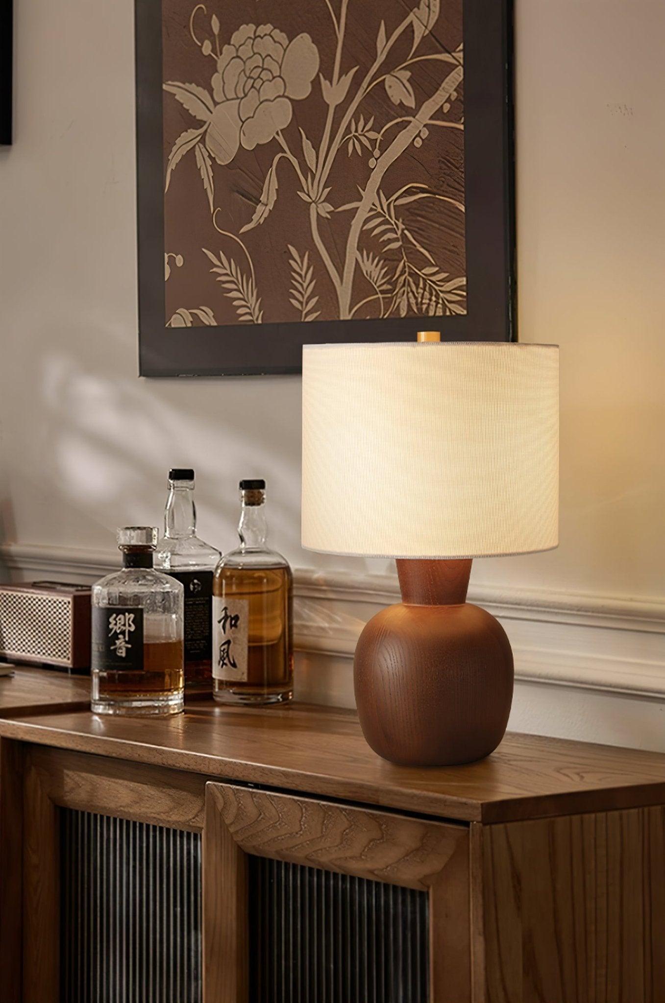 Hearth Table Lamp | Wooden Base | Beige Shade