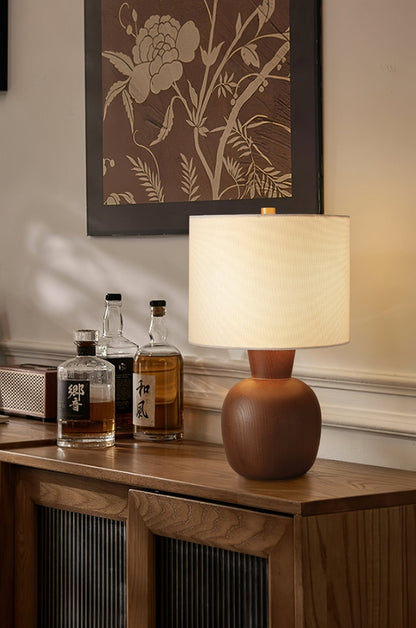 Hearth Table Lamp | Wooden Base | Beige Shade
