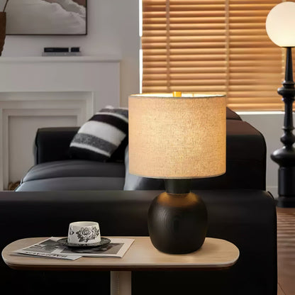 Hearth Table Lamp | Wooden Base | Beige Shade