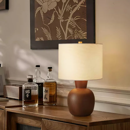 Hearth Table Lamp | Wooden Base | Beige Shade