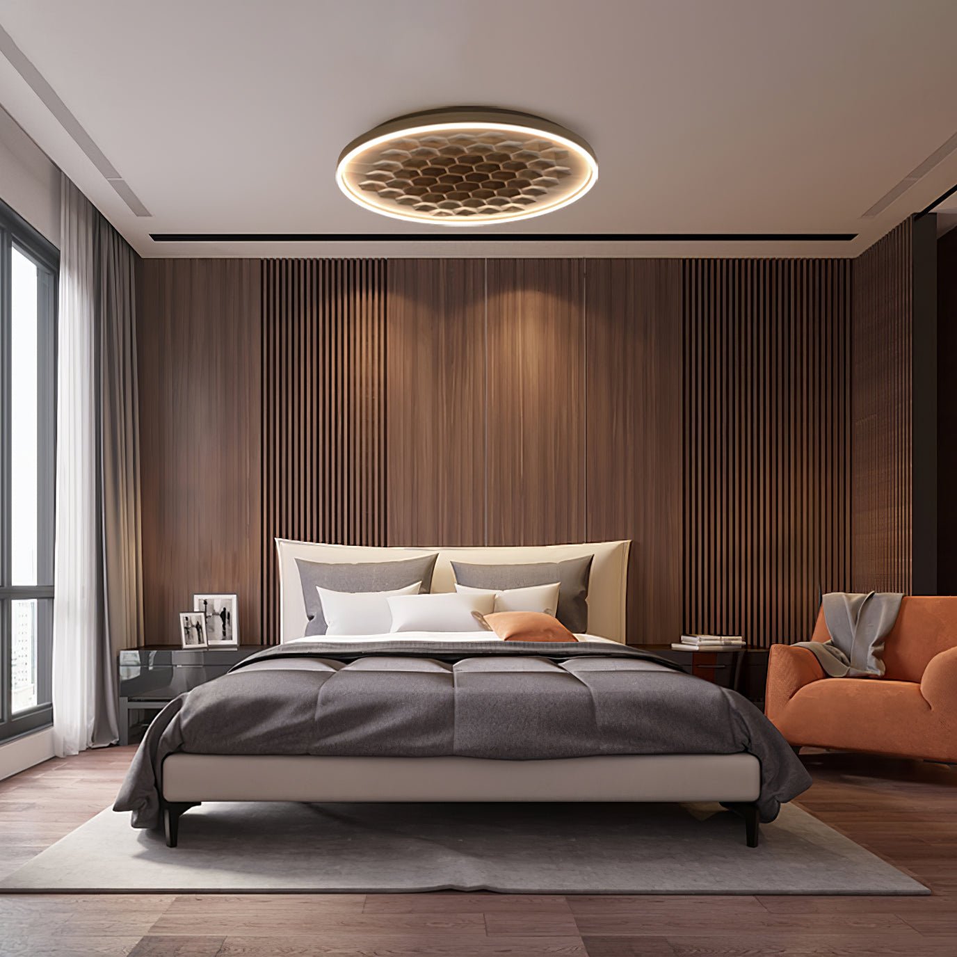 Heartwood Ceiling Lamp | Wood, Metal, Acrylic | White Shade