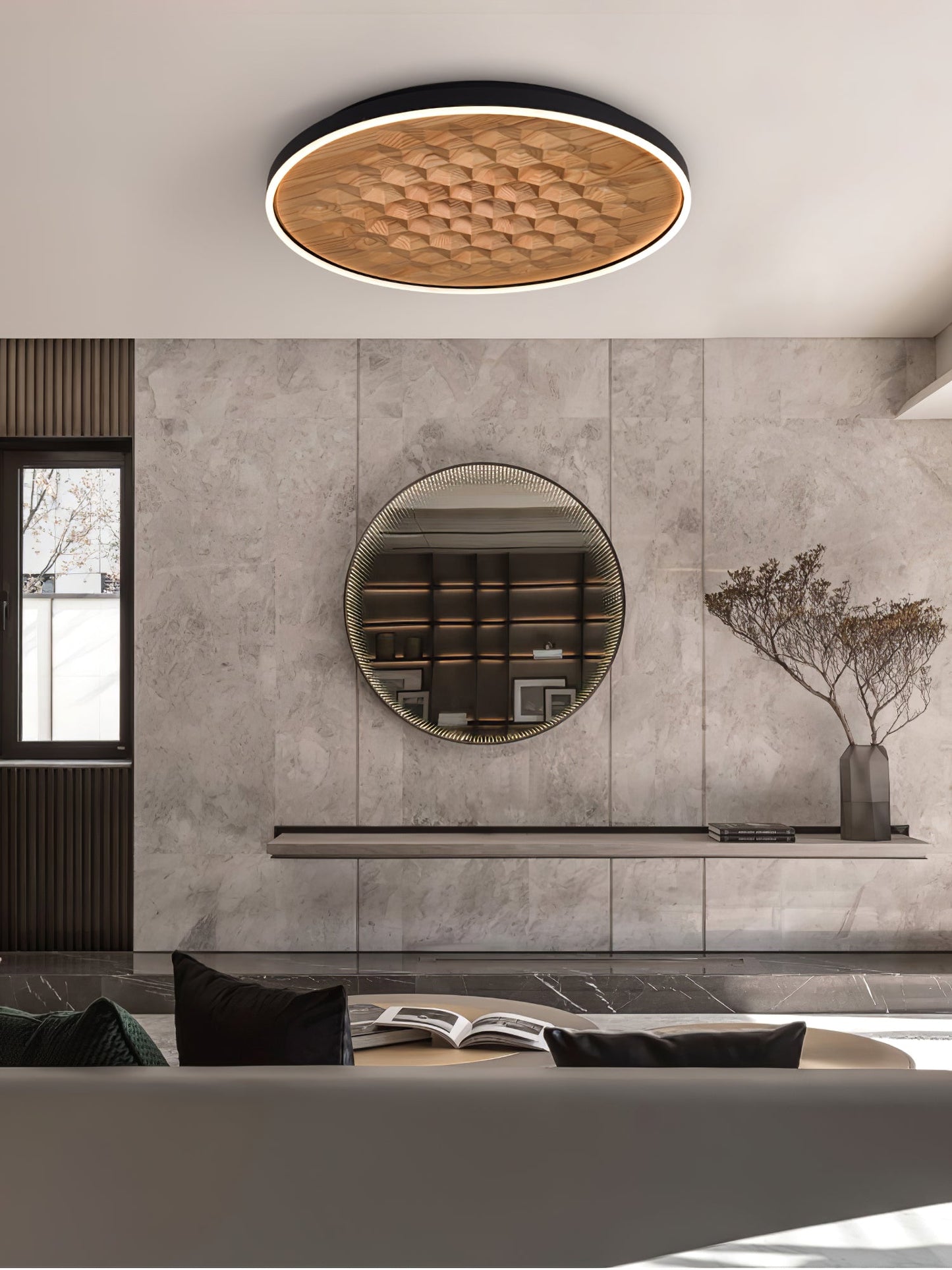 Heartwood Ceiling Lamp | Wood, Metal, Acrylic | White Shade