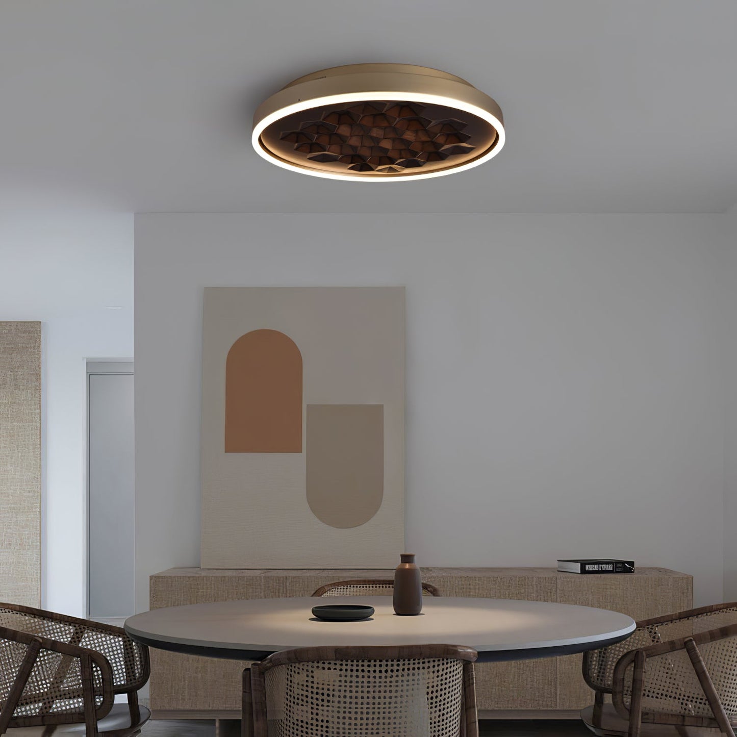 Heartwood Ceiling Lamp | Wood, Metal, Acrylic | White Shade