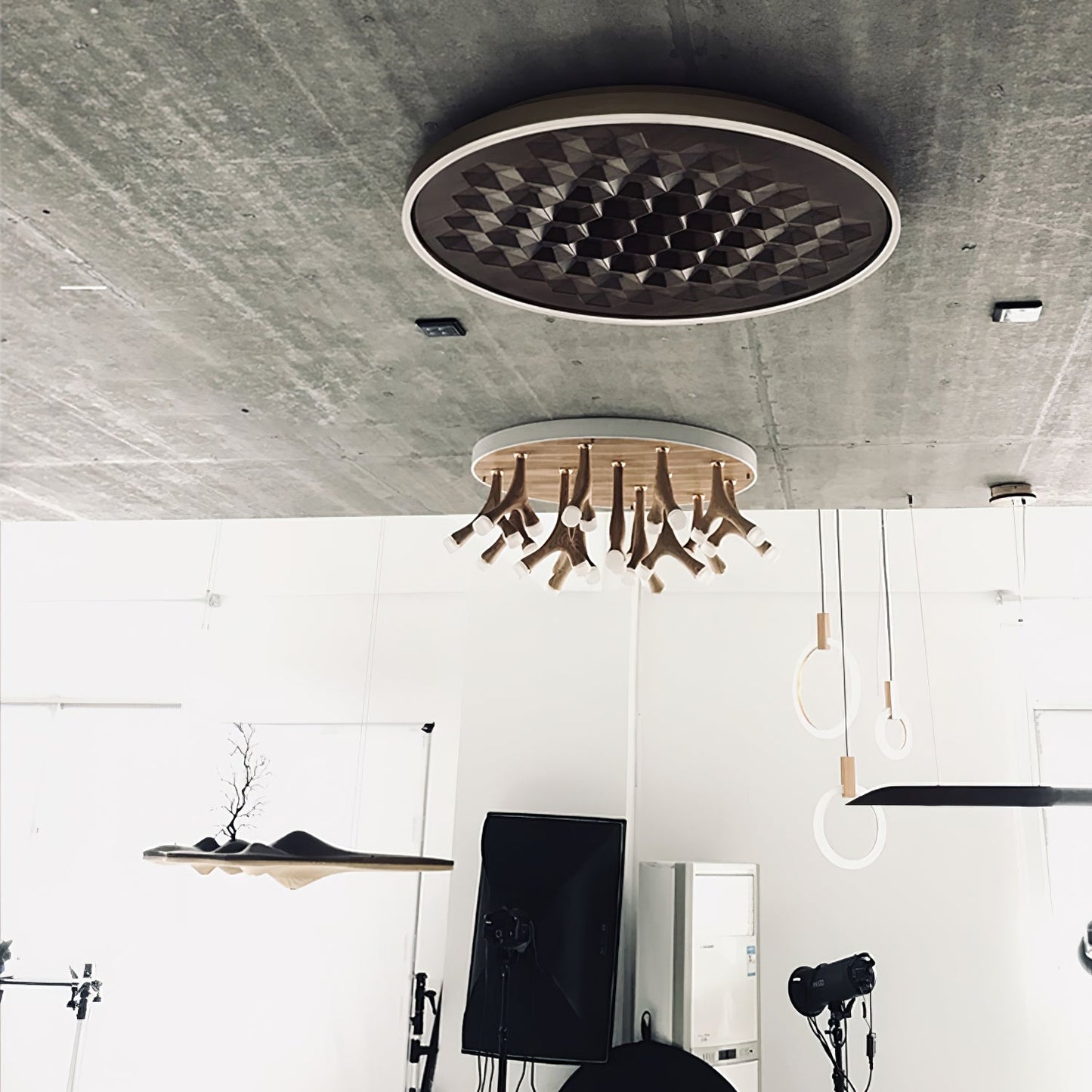 Heartwood Ceiling Lamp | Wood, Metal, Acrylic | White Shade