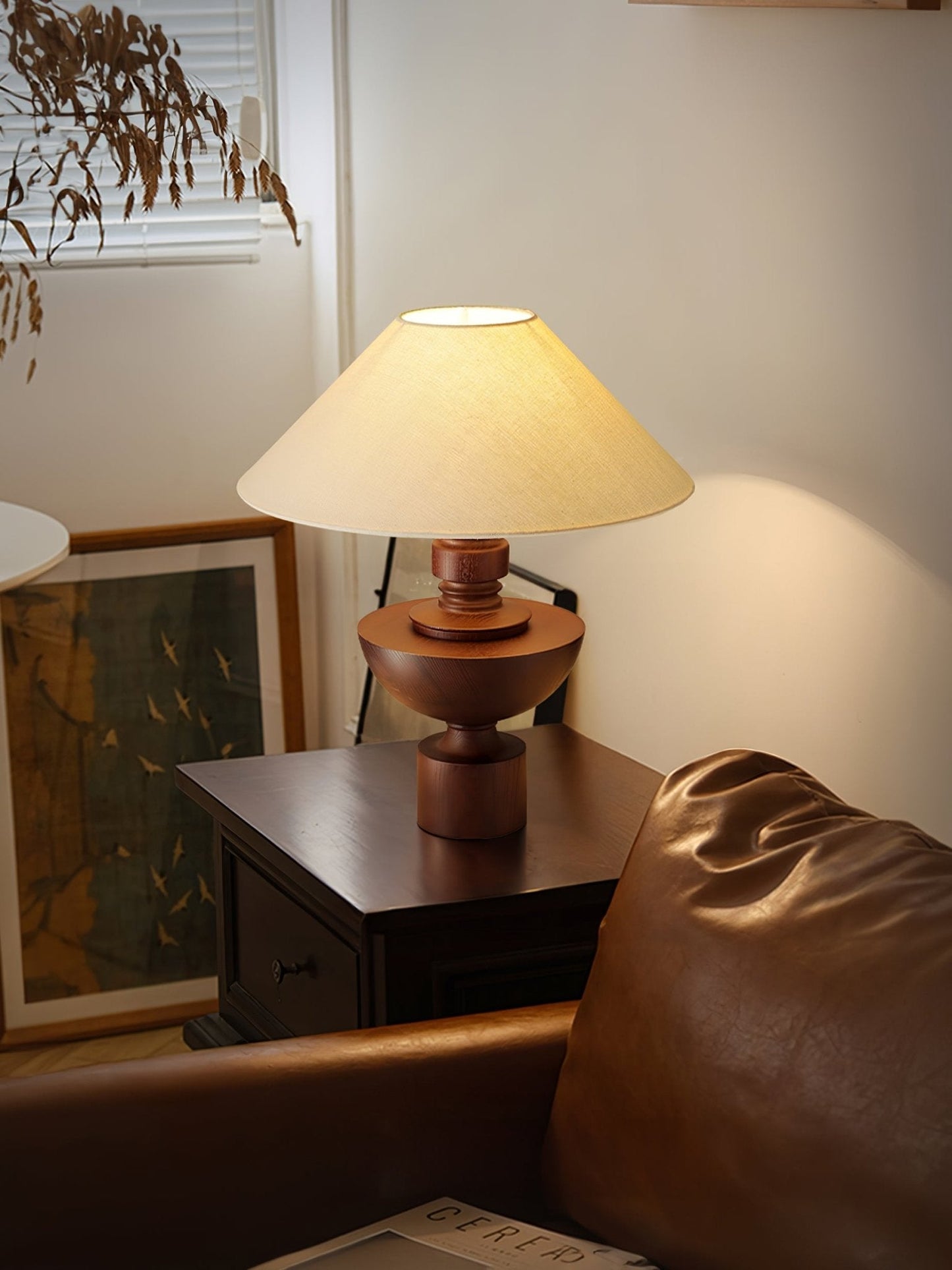 Helios Vase Table Lamp | Wooden Base | Beige Shade