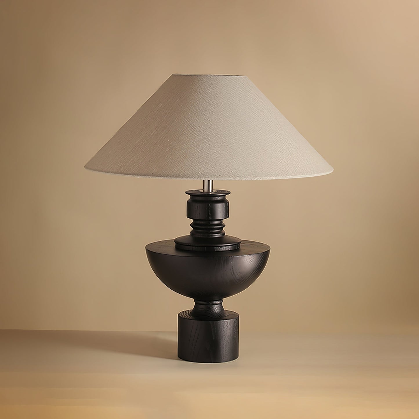 Helios Vase Table Lamp | Wooden Base | Beige Shade