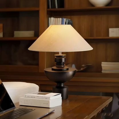 Helios Vase Table Lamp | Wooden Base | Beige Shade