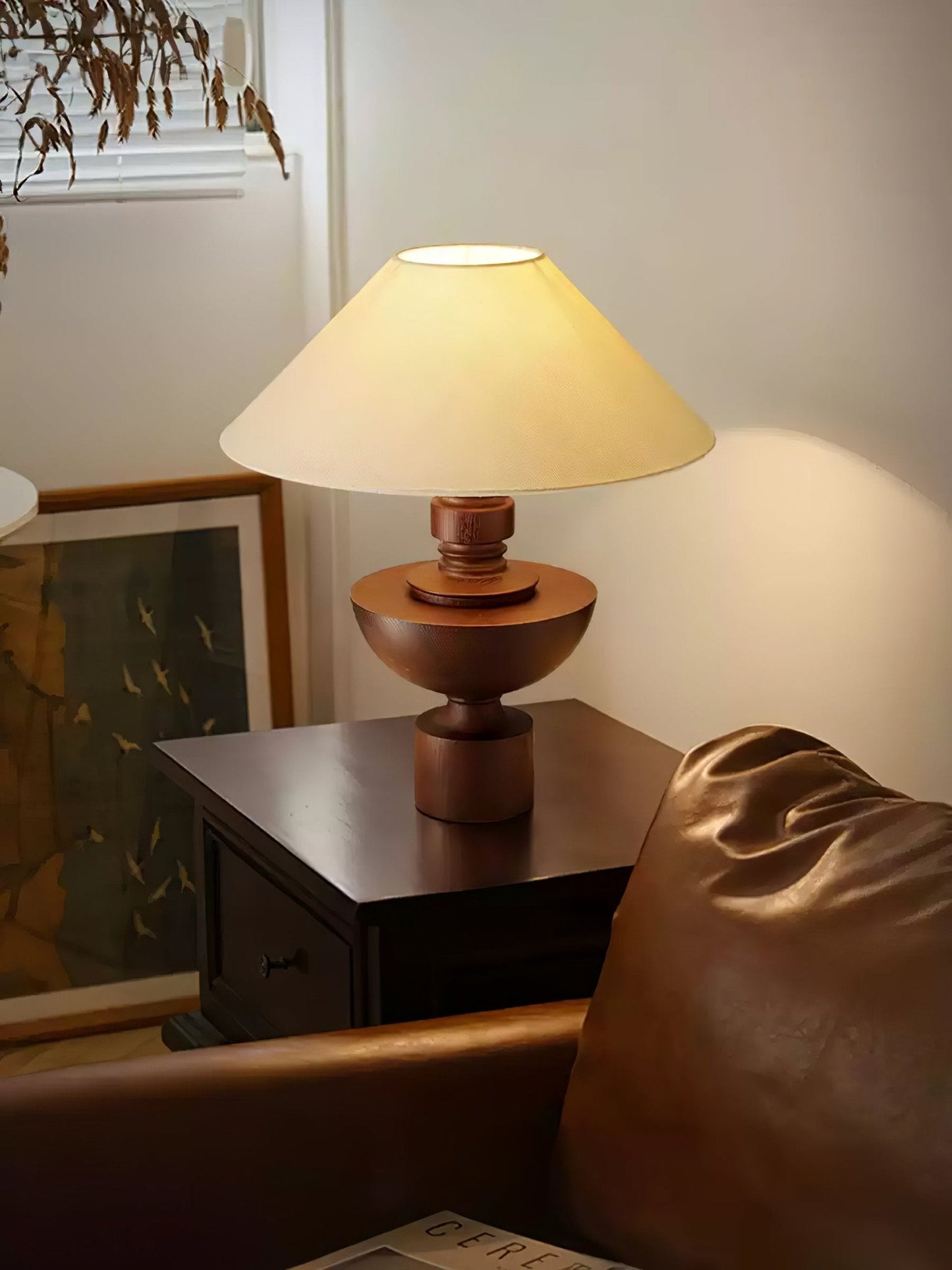 Helios Vase Table Lamp | Wooden Base | Beige Shade