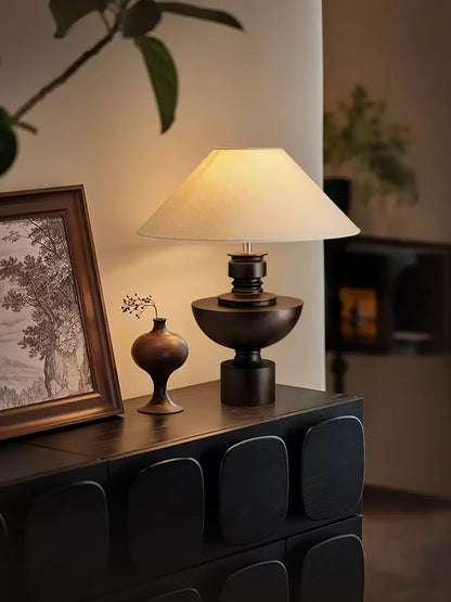Helios Vase Table Lamp | Wooden Base | Beige Shade