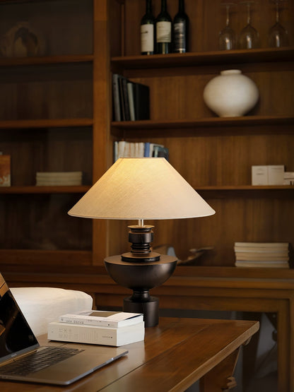 Helios Vase Table Lamp | Wooden Base | Beige Shade