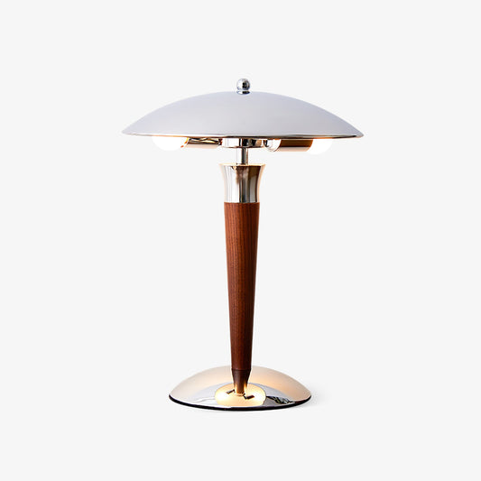 Helmet Table Lamp | Metal & Walnut Wood | Chrome Shade